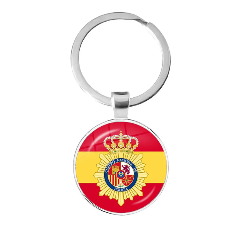 The Kingdom of Spain National Police Glass Cabochon Metal Pendant Classic Men Women Key Chain Key Ring Accessories Jewelry