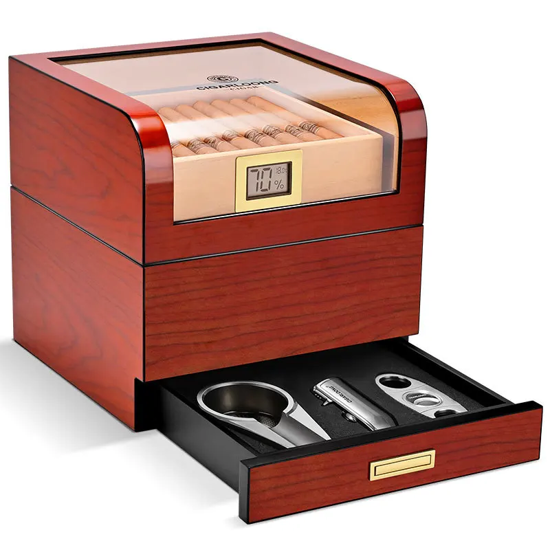 

Luxury Wooden Humidor Large Capacity Cedar Wood Piano Paint Transparent Sunroof Cigar Moisturizer