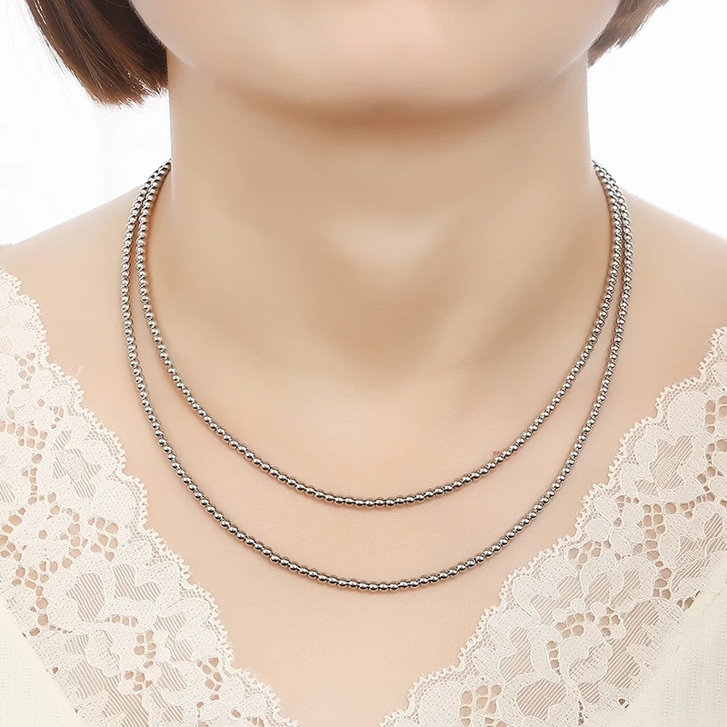 

High Quality Mini Stainless Steel Jewelry Women's Charm Gift Waterproof Metal Smooth Ball Exquisite Handmade Beaded Necklaces