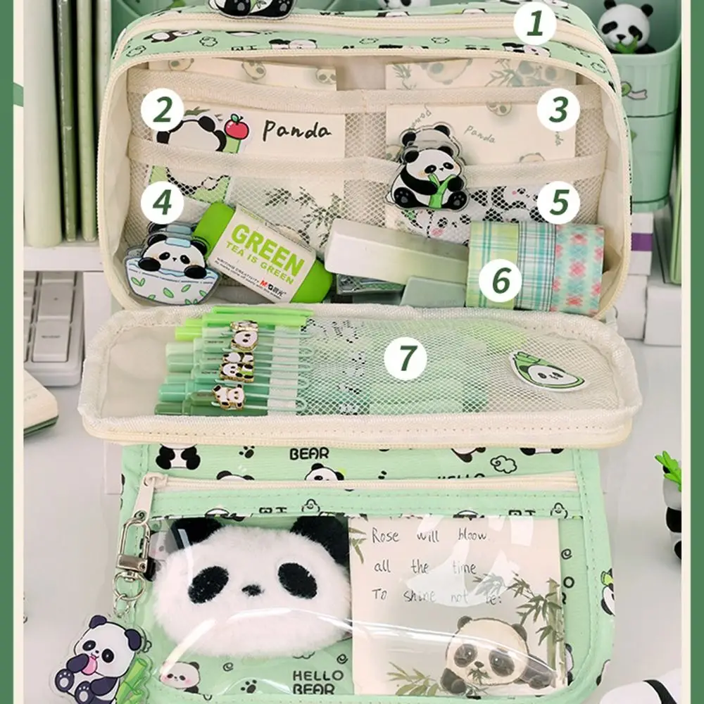 9-Layer Capibara Pencil Bag Panda Dirt-proof Cartoon Pen Pouch Korean Style Transparent Pocket Zipper Pencil Pouch Children