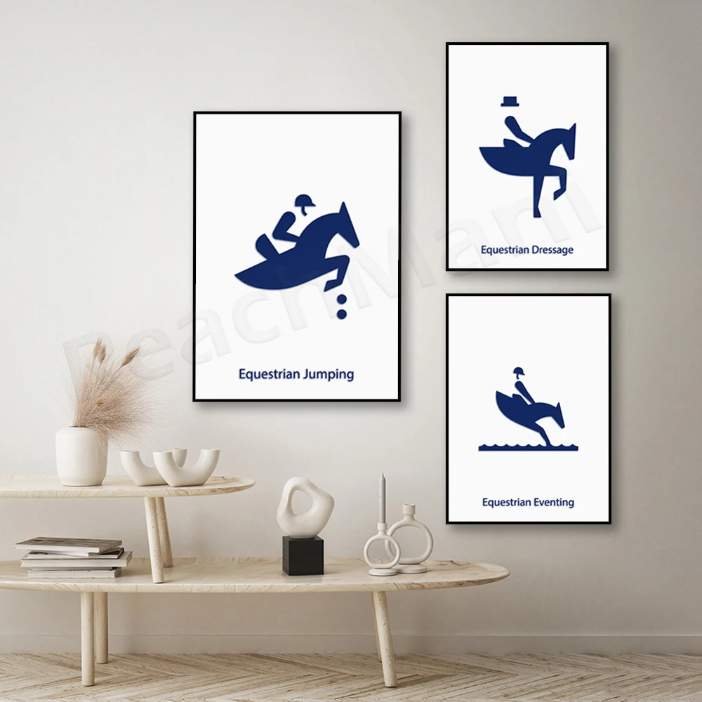 Equestrian jumping, equestrian triathlon, equestrian dressage, modern sports poster canvas painting simple living room decoratio