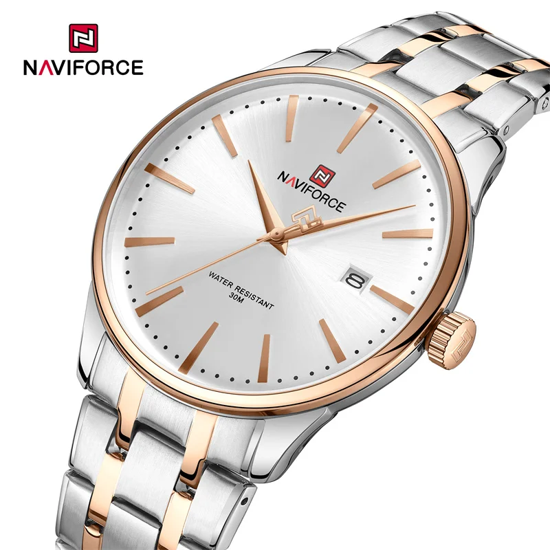 NAVIFORCE Brand Calendar Watch for Men Luxury Business Stainless Steel Strap Water Resistant Quartz Wristwatch Relogio Masculino