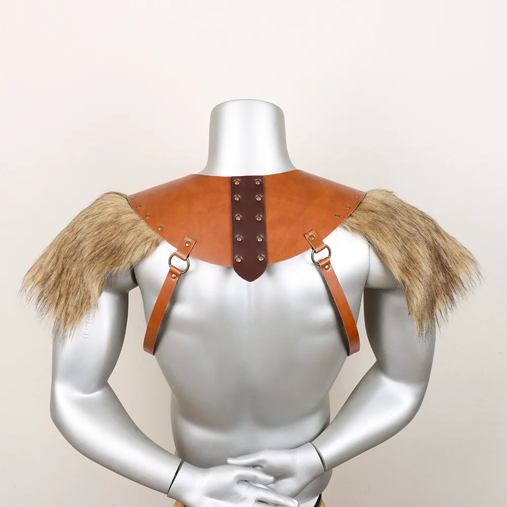 2PCS Mężczyzna Wiking Średniowieczny Renesans Faux Fur Wrap Collar King Warrior Fur Shawl Cape Cloak Vintage Viking Belt Cosplay Costume
