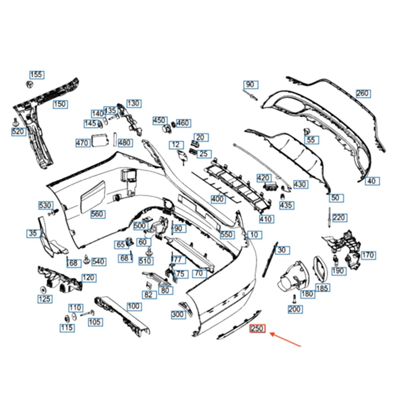 メルセデスベンツCクラスW205 C180 C200 C250 C63AMG用YSUN-4Xリアバンパーリップスポイラークロームトリム A2058850521 A2058850621