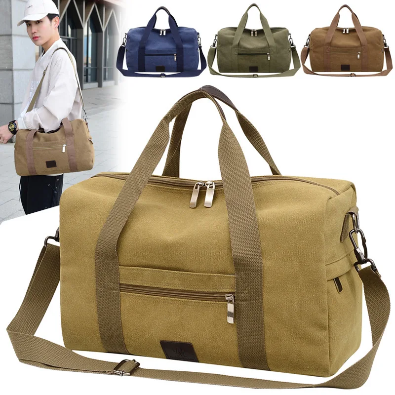 Men Large Capacity Canvas Baglarge Gym Sports Bag Cabin Holdall Duffle Shoulder Travel Weekend Casual Messenger Crossbody Bag