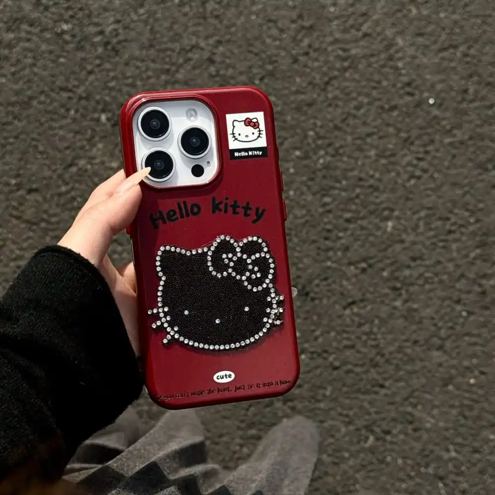 Cute Cartoon Anime Role Flash Diamond Hello Kitty Phone Case for Iphone 13 14 15 16 Pro Max Hot Sale Anti-fall Protective Cover