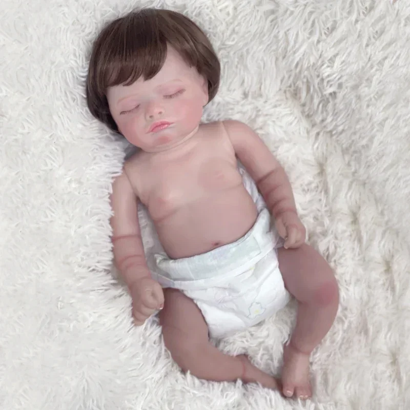 45cm Rosalie Full Vinyl Girl Body Lifelike Soft Touch Cute Reborn Sleeping Baby Doll Hand-Rooted Brown Hair with Visible Veins