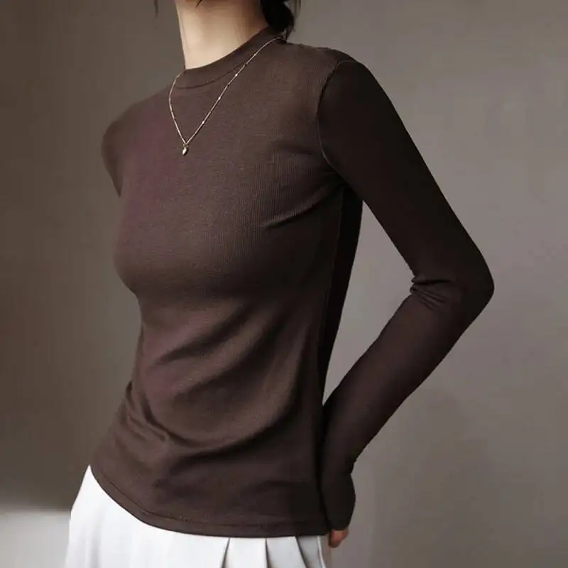 أنيقة طويلة الأكمام مضلع البلوز المرأة الخريف الشتاء الصلبة مزاجه س الرقبة البلوزات الراقية تحسس الركاب ملابس داخلية القمم #3