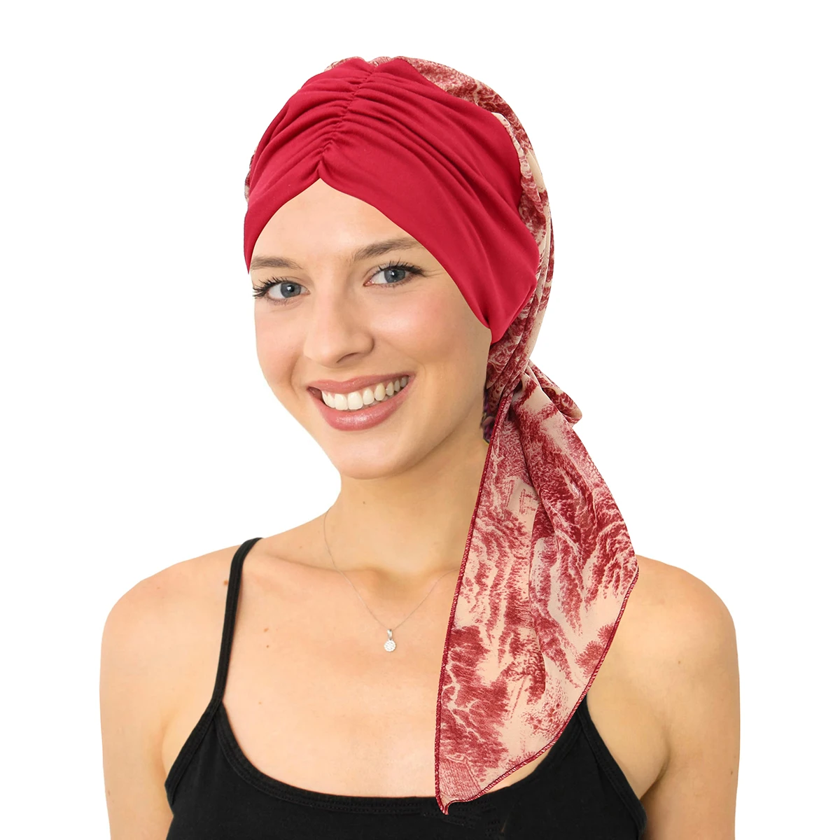 Berretto turbante pre-annodato da donna Hijab musulmano Cancro Chemio Fiore Stampa Cappello Copertura Perdita di capelli Sciarpa per la testa Avvolgere Bandana elasticizzata