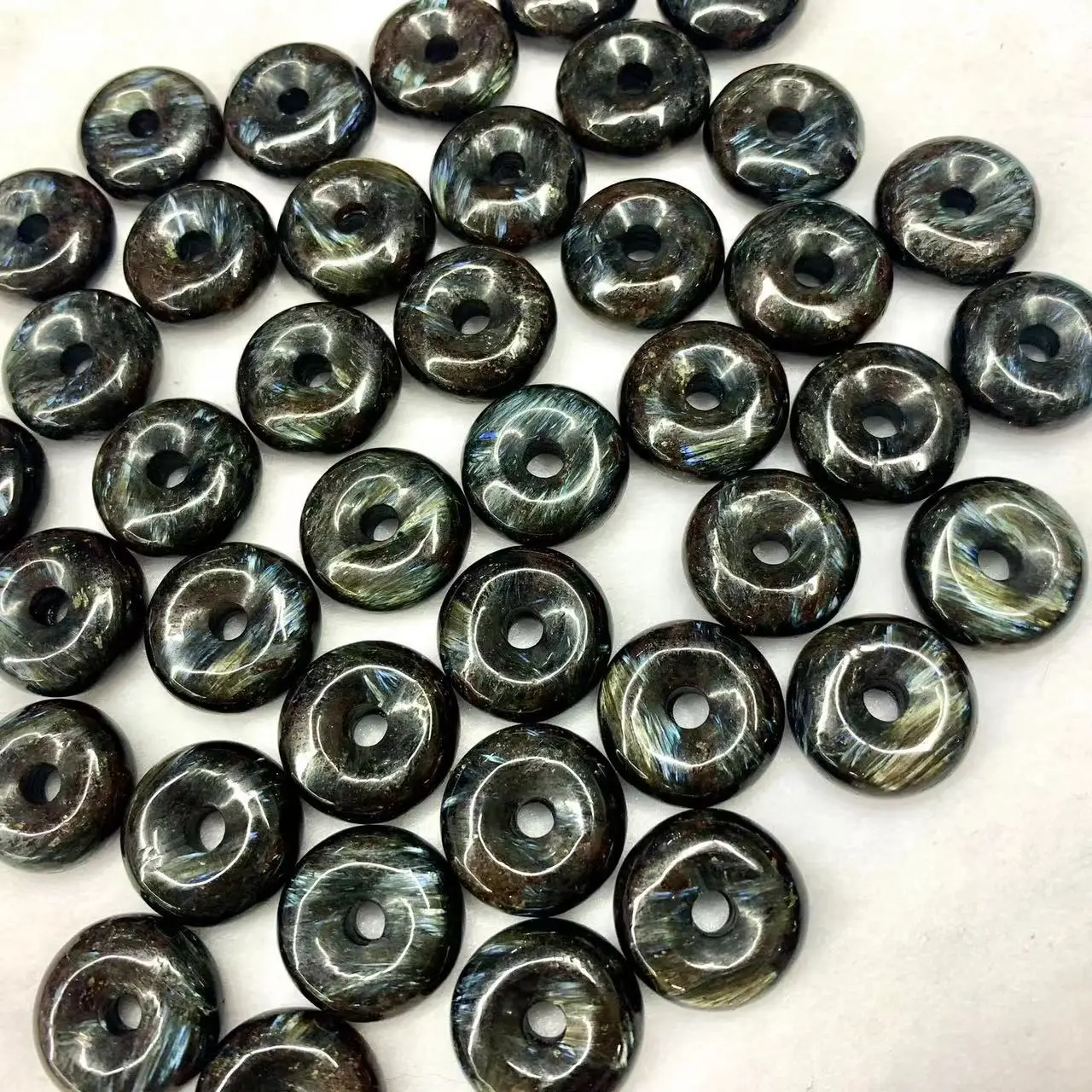 20mm Donut Astrophylite Hornblende Glaucophane Stone Black Dragon Crystal Beads Natural Gemstone For Jewelry Making 2 Piece