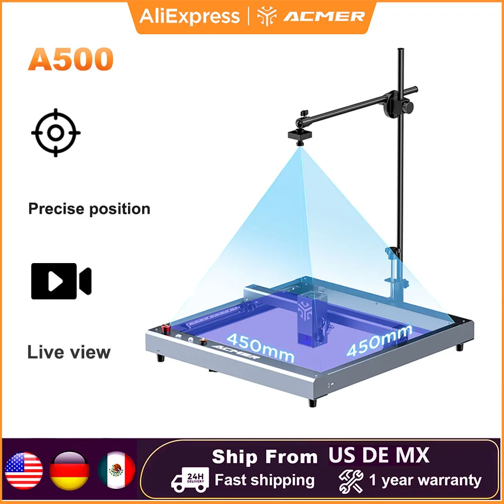 Telecamera ACMER A500 Posizionamento preciso Telecamera industriale HD 5MP Pixel 450 * 450mm Area di lavoro per incisore laser con cornice al 95%