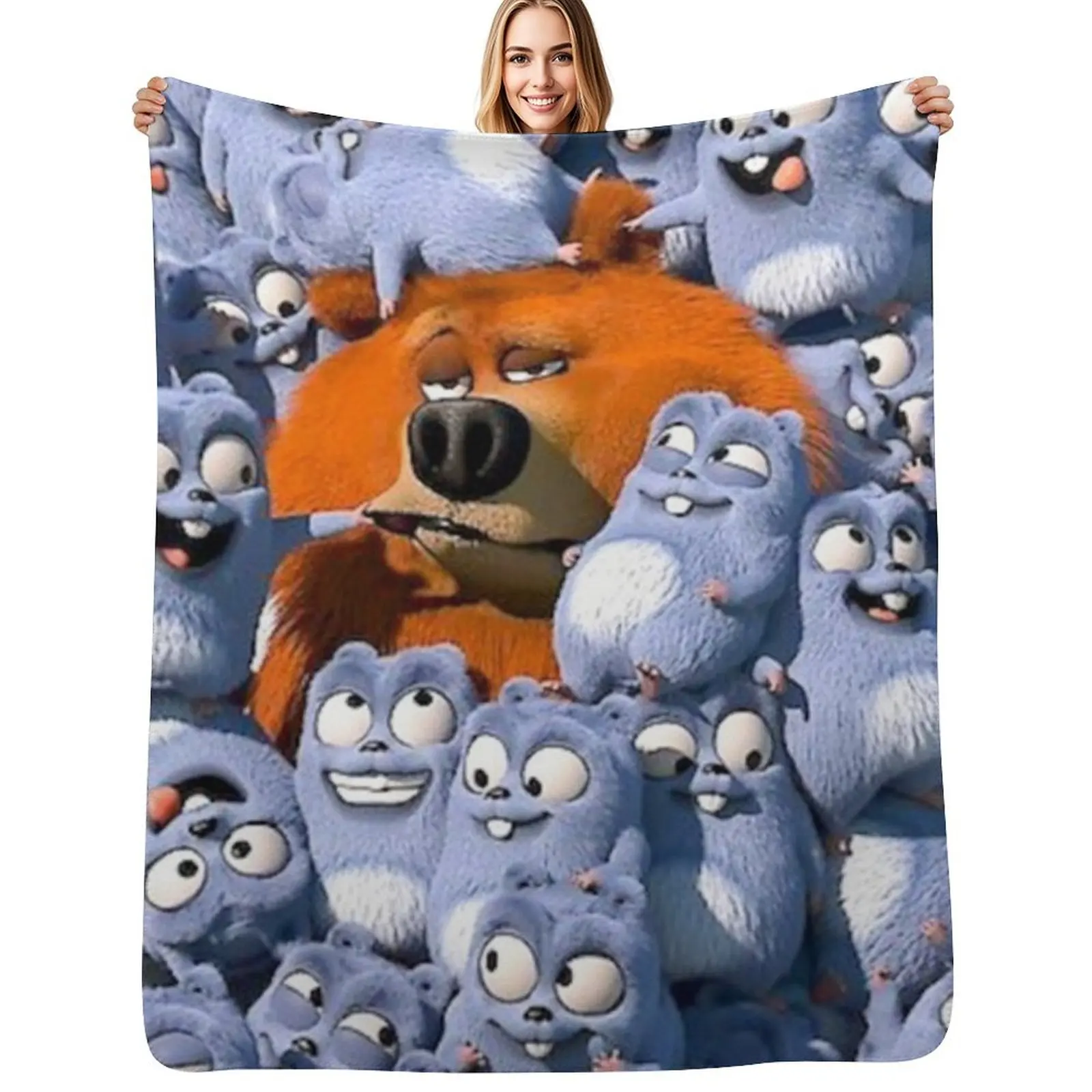 

Grizzly and Lemmings Throw Blanket Ultra Soft Flannel Fleece Blanket for All Seasons