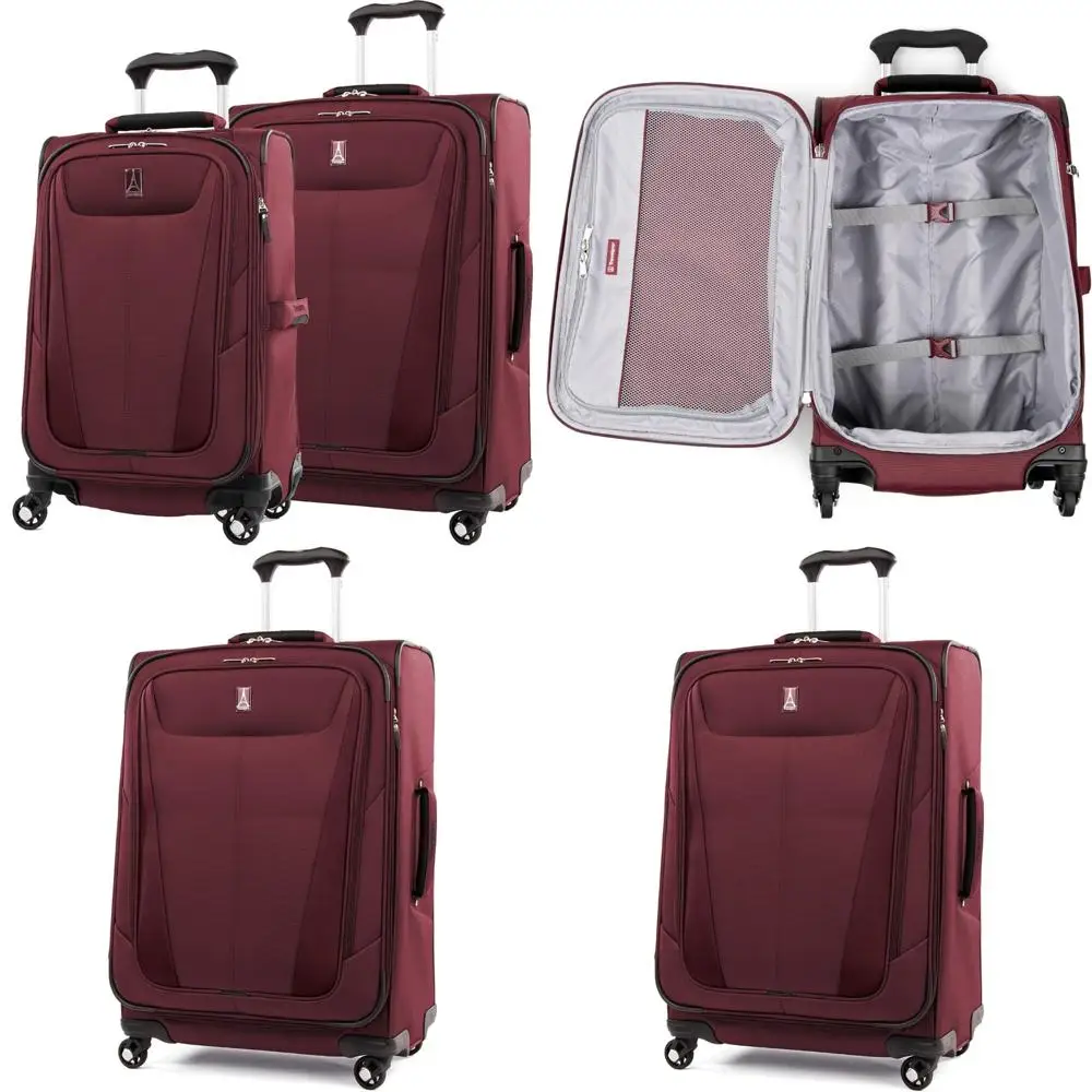Juego de maletas ligeras expandibles de 4 ruedas, hombres y mujeres, color burdeos, equipaje suave para viajes