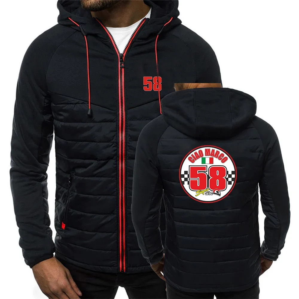 58 Super Sic Marco Simoncelli Men's New Autumn And Winter Seven-color Cotton-padded Jacket Warm Hooded Coats Printing Clothes