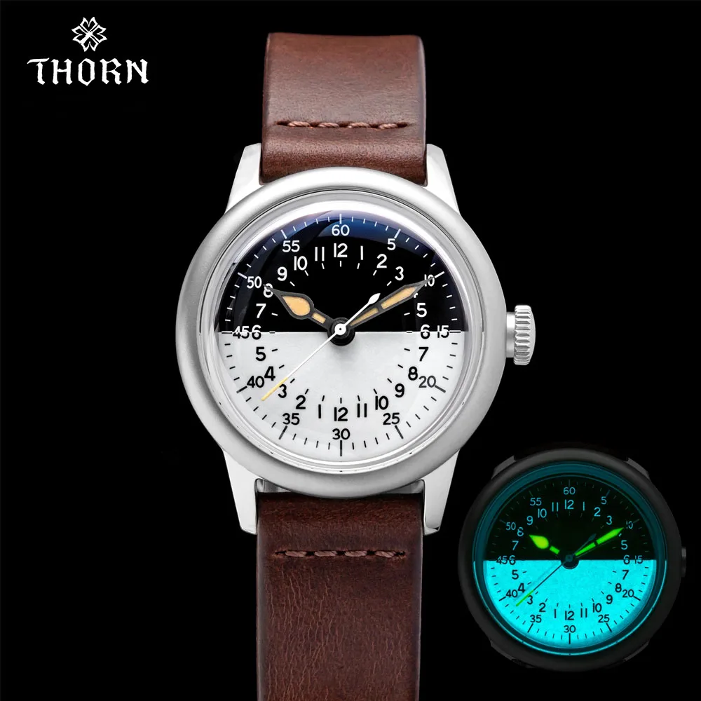 

THORN Watch For Men 36mm Diameter Ship Watch 24 Hours Disk World War II Retro Military Watch NH34A Movement Automatic Mechanical