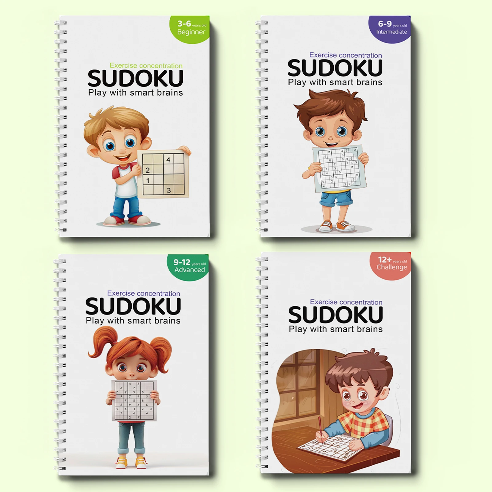Kids Sudoku Activity Books for Ages 3–6,6-9,9-12,12+ – Easy to Challenging Logic Puzzles for Smart Thinking
