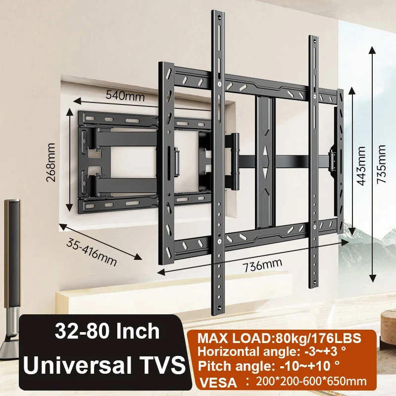 

Full Motion TV Wall Mount for 32-80 Inch Screens - Heavy Duty Articulating Arm Holds 80kg Max VESA 650x600mm, Fits LED LCD OLED