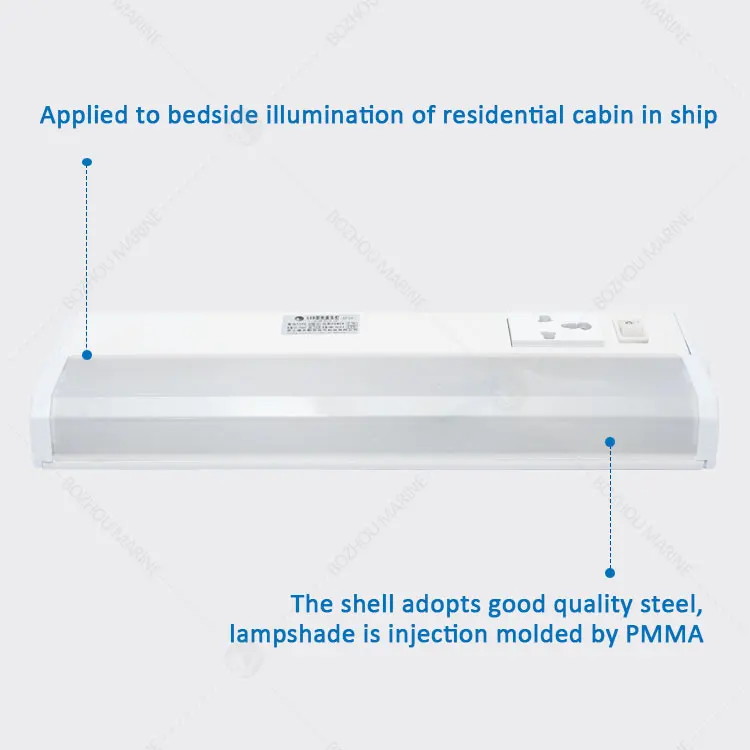 Lampada da comodino a LED marina in acciaio bianco con presa per cabina residenziale