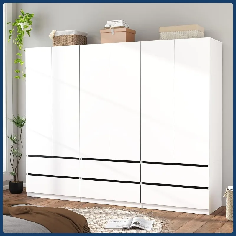 75" Large White Armoire Wardrobe - 6 Doors, 6 Drawers, 94.5" (a+a+a)
