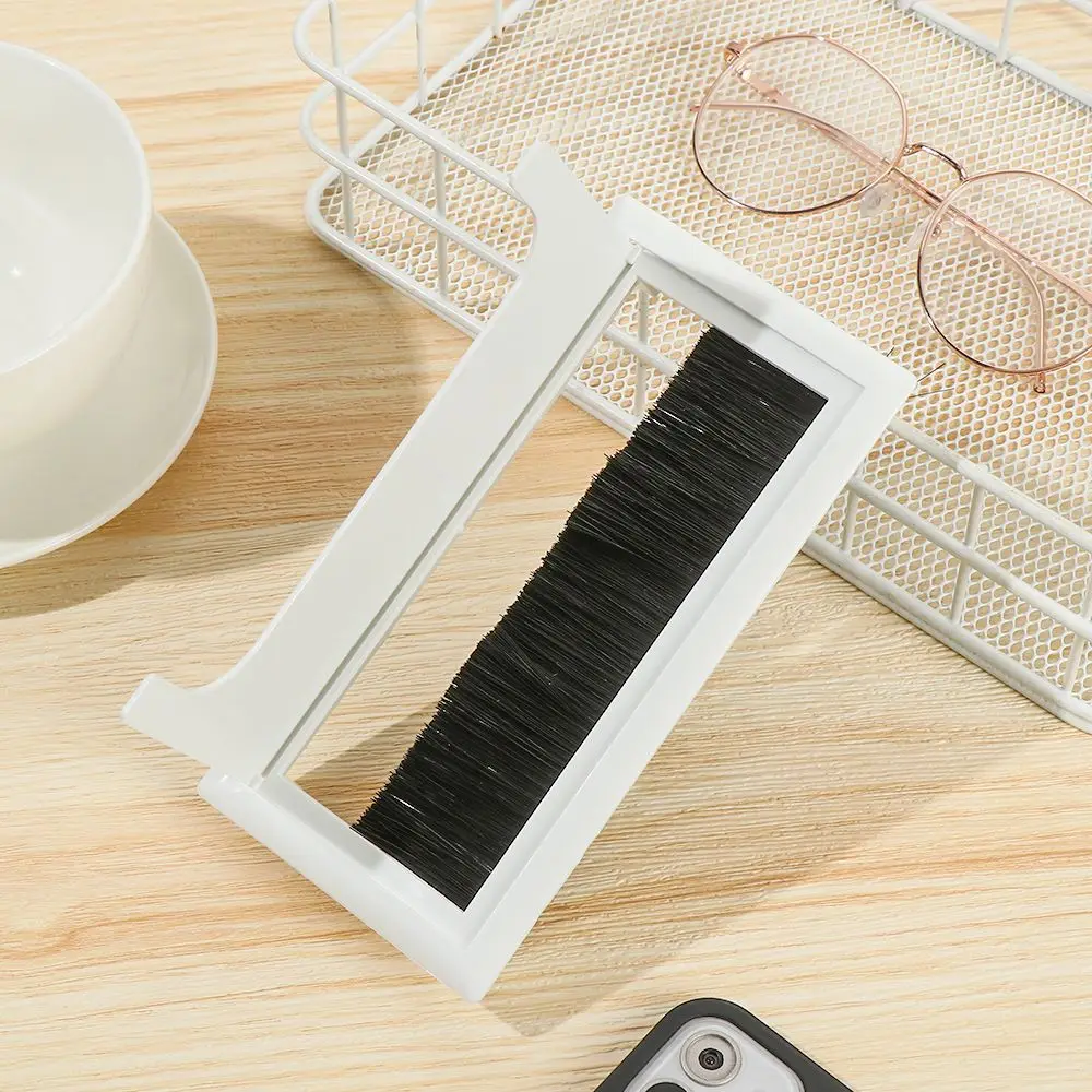 1Pcs Plastic Rectangle Wire Cable Holder Grommet Hole Cover Outlet Port with Black Brush Computer desktop decoration wire box