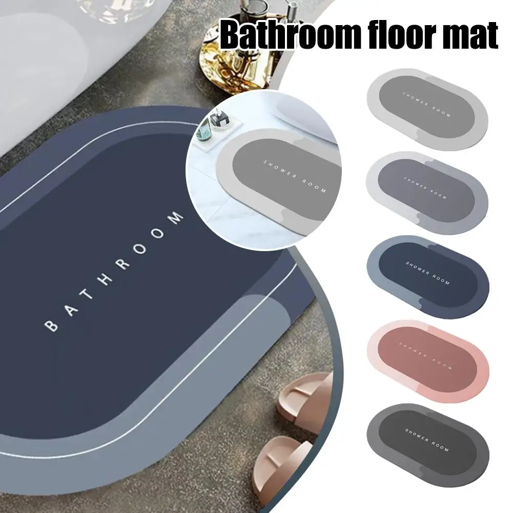 Marble Oval Bath Mat Rubber Floor Mats Bathroom Toilet Carpet Absorb Foot Pad Quick Drying Door Rug Non Slip Shower Room Footpad