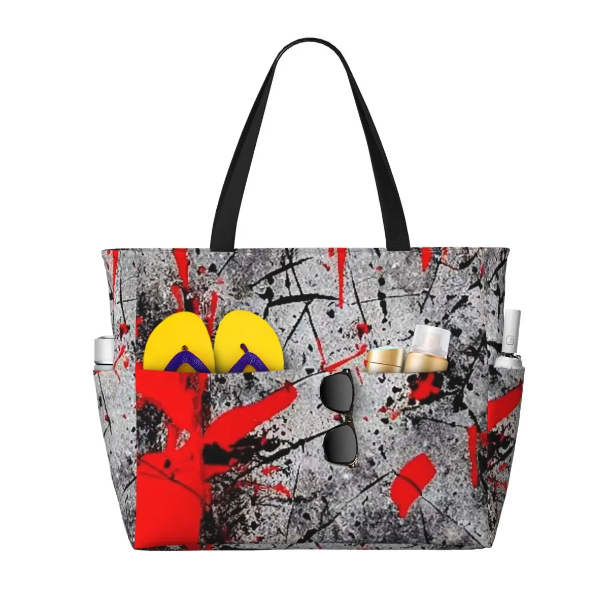 

Cool Black And Red Graffiti Pattern Beach Tote Bag Sport Gym Yoga Duffle Large Tote Bag Women Travel Bag Fitness bag