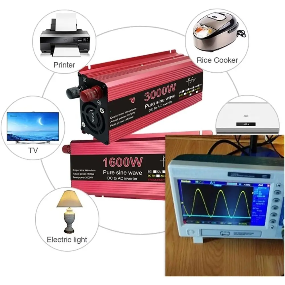 Inversor de onda sinusoidal pura de 3000 W, 12 V a 220 V, 50 Hz, opciones de salida de 2200 W-1600 W-1000 W