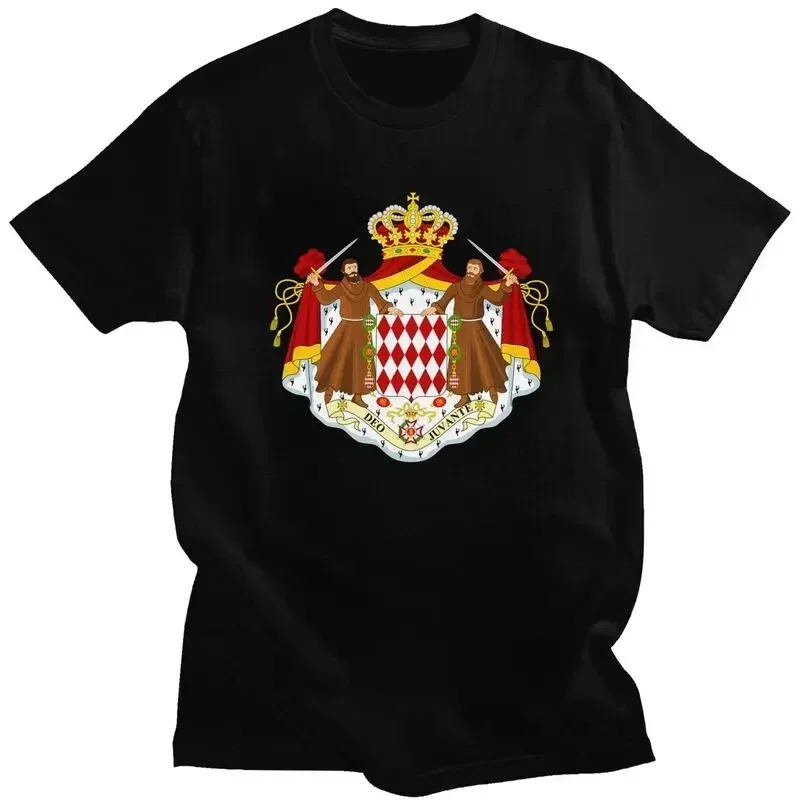 T-shirt manches courtes homme, blason de Monaco, en coton, classique, décontracté