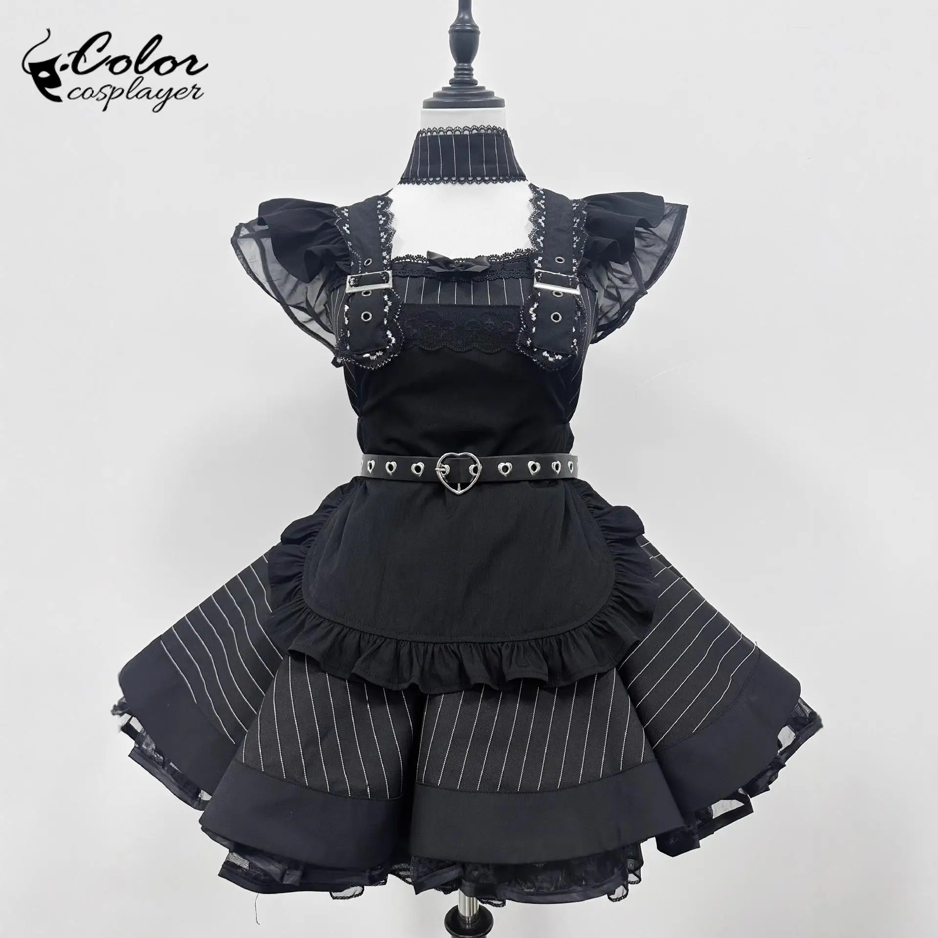 

Halloween Gothic Lolita Black Punk Style Dress Women Comic Con Cosplay Costume Maid Servant Adult Party Performance Dress Up