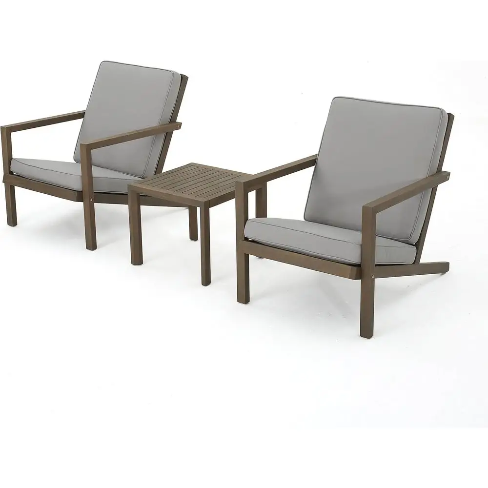 

Acacia Wood 3-Piece Chat Set with Grey Cushions, Water-Resistant