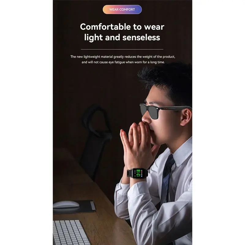 ABKQ-Smart Anti-Blue Light Sunglasses Bluetooth Talk Remote Control UV Protection Camera Music Playback Glass Sunglass Lenses view 4