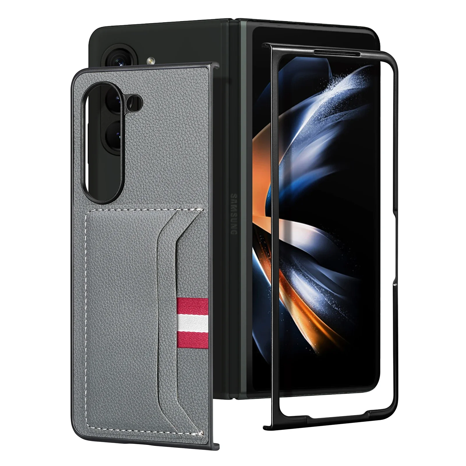 For Samsung Z Fold 5 Fold4 Fold3 Fold2 Non-Slip Leather Card Slot Holder Case for Samsung Galaxy Z Fold 5 4 3 2 Fold5 5G Funda