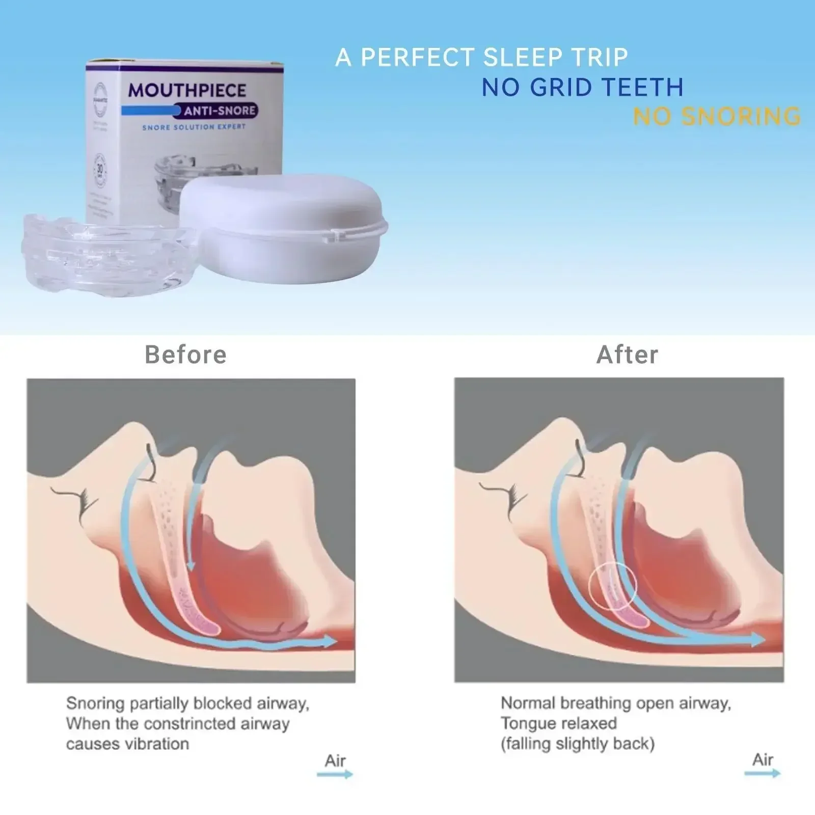 Protector bucal antironquidos, boquilla ajustable: protector bucal para  dientes nocturnos y protector para morder el sueño para el bruxismo y dejar  de ...