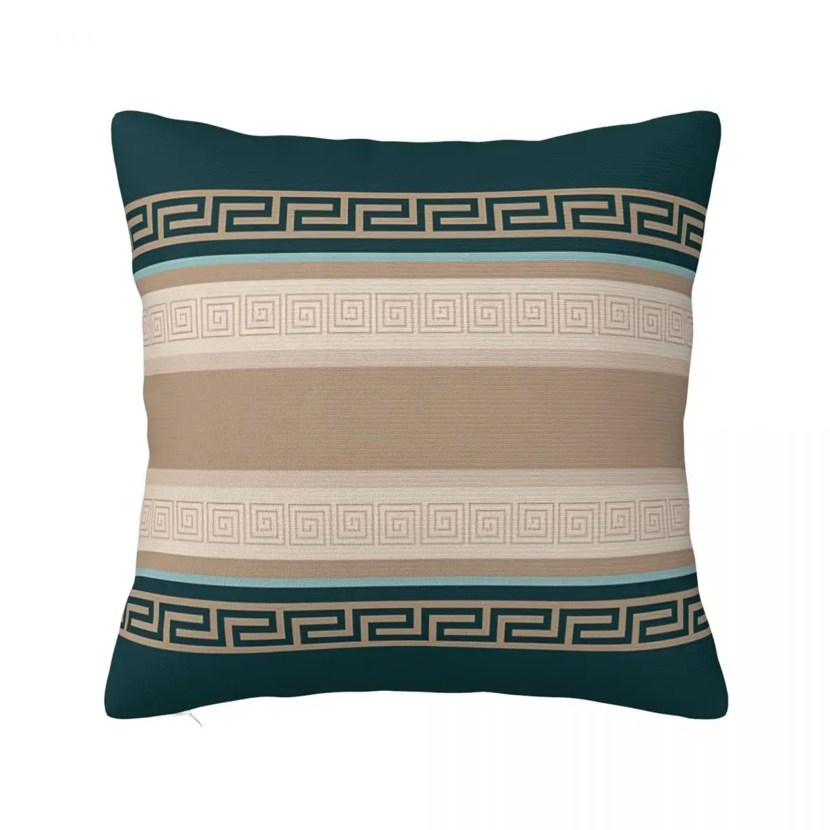 Taupe And Green Polyester Cushion Cover Greek Key Ornament Meander Sofa Office Decorative Washable Throw Pillowcase