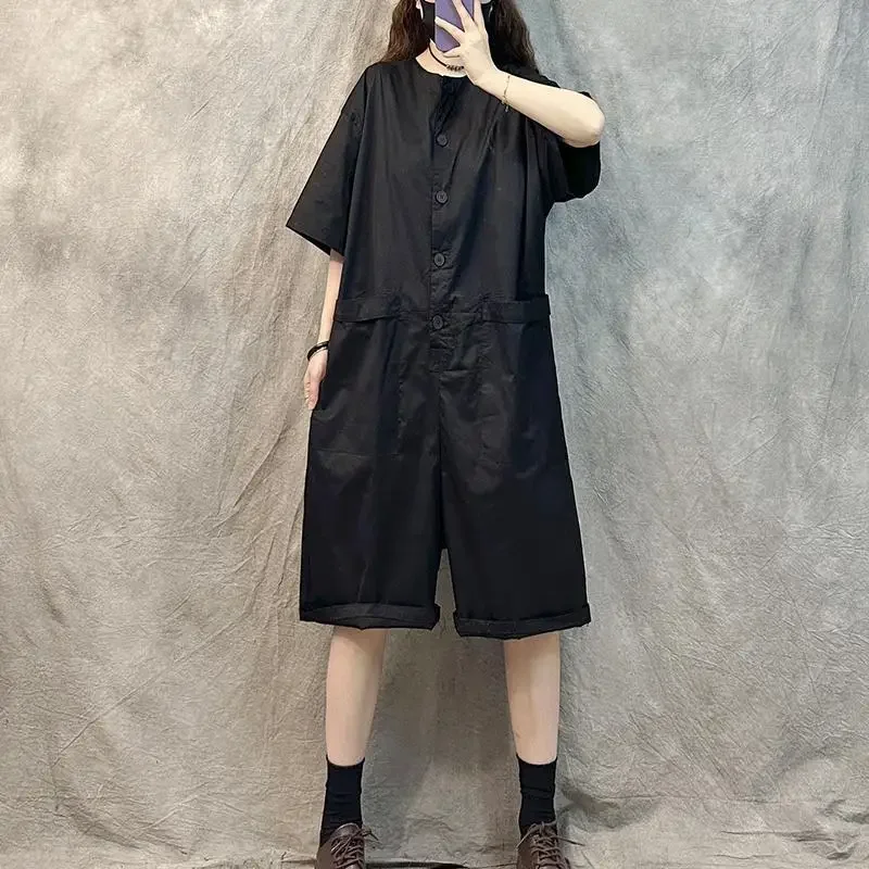 

2025 New Summer Short Jumpsuit Women Chinese Style Retro Loose Large Size Straight Pants Jumpsuit Fashion Womens Clothing
