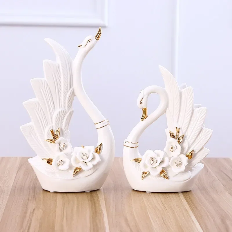 Ceramic swan ornament modern practical home decoration European living room crafts 3