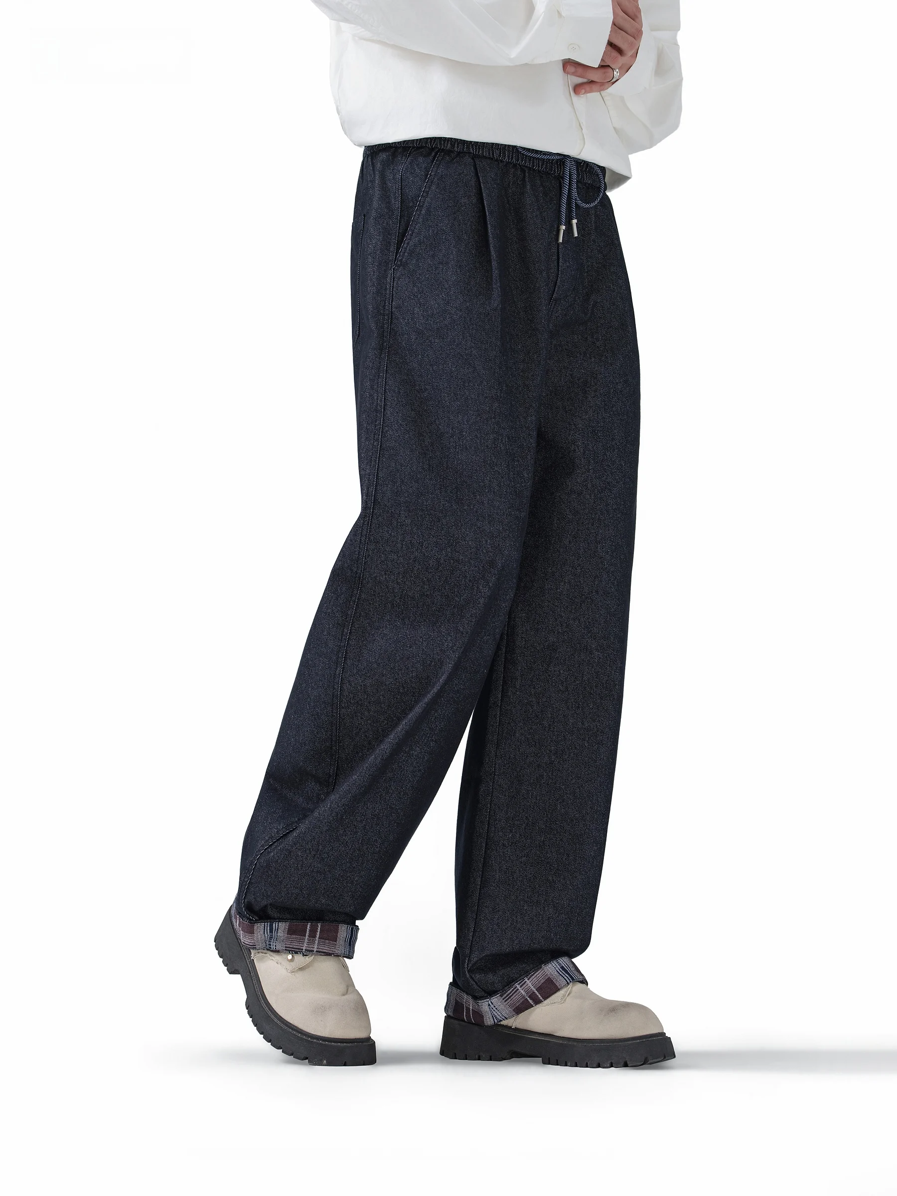 AOGZ American Retro Plaid Men's Loose Straight Leg Casual Long Pants Canvas Material mid Waist Pocket Design Autumn Leisure J...