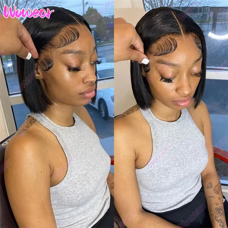

Wowear 13x4 Straight Lace Frontal Bob Wig 4x4 Bone Straight Human Hair Wigs Pre Plucked Brazilian Remy Short Bob Wig For Women