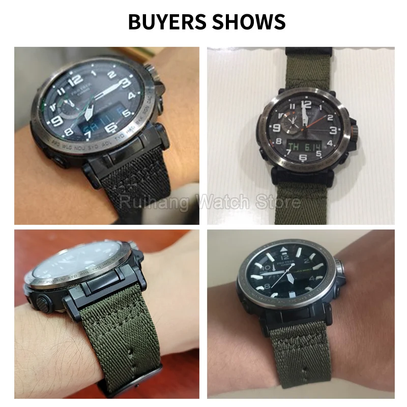 أسود أخضر كاكي 24 مللي متر حزام ساعة من النايلون الممتص للرطوبة لـ Casio PROTREK PRG-600YB PRW-6600 5497 5571 GA-2300 واجهة خاصة #3