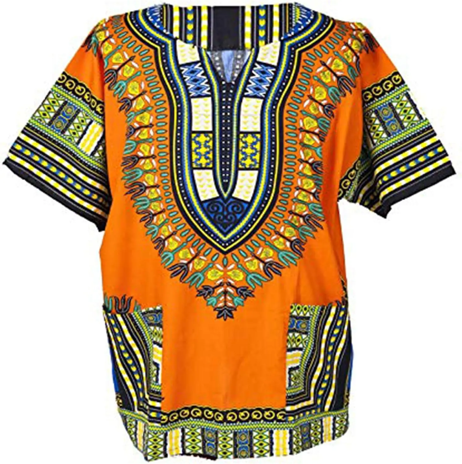 Orange Traditional African Dashiki Cotton Shirt Tribal Hippie Style Variety Colors Perfect for Festival Craft Clothes Unisex