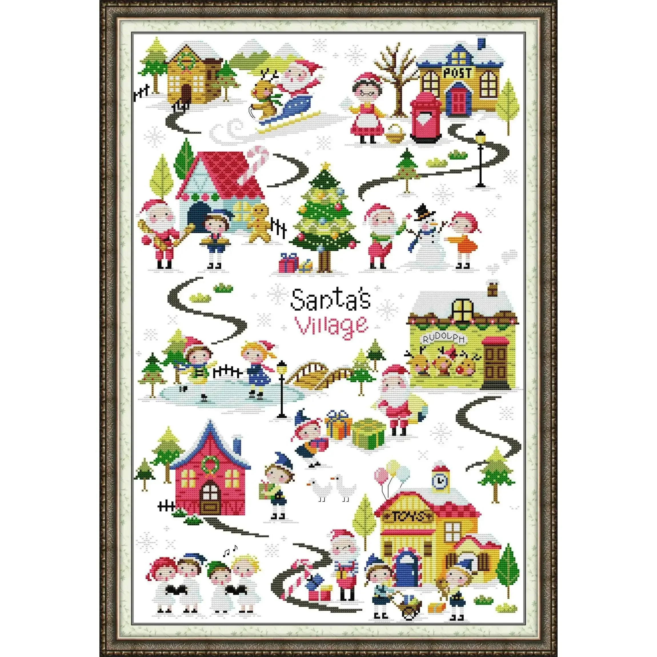 

Joy Sunday Pre-printed Cross Stitch Kit DIY Easy Pattern Aida 14/11CT Stamped Fabric Embroidery Set-Christmas Village