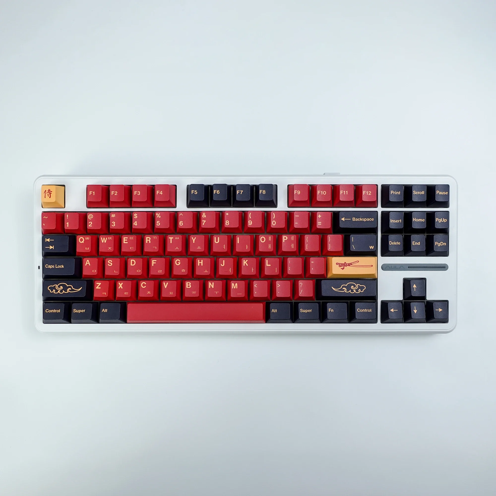 KBDiy PBT Red Samurai Keycap Cherry Profile Mechanical Keyboard Retro Korean Keycaps Custom 147 Keys for aula F87 F108 F99 Pro