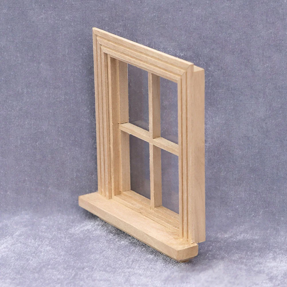 Finestra semplice a quattro pannelli Accessori per la casa Mini modello di mobili Giocattolo delicato in legno Ornamento per casa Bambino in miniatura