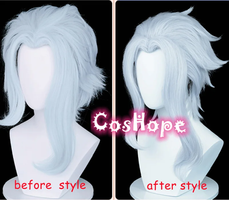 Dottore Cosplay Wig 50cm Short Wig Light Blue Wig Cosplay Anime Cosplay Wigs Heat Resistant Synthetic Wigs