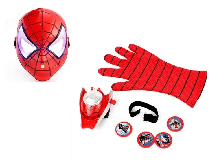 Cosplay Spiderman Spider man Flying saucer Launcher Gloves and LED flash light Mask sets Costume party Anime Stage show Props