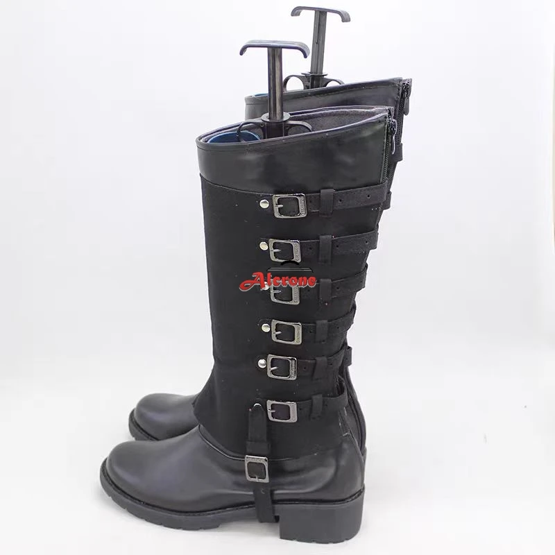 Chaussures de Cosplay Game Vergil, chaussures en cuir PU noir, perruque, bottes pour hommes adultes, bottes de Cosplay Vergil pour Halloween
