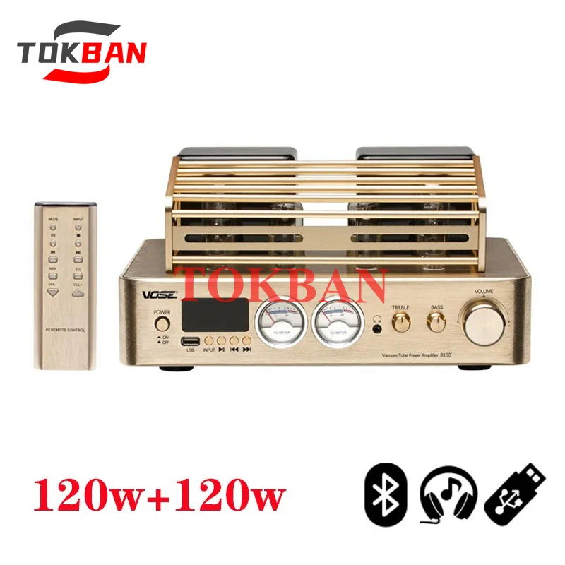 

Tokban 8100 200w*2 Vacuum Tube Amplifier Headphone Amplifier Bluetooth 5.0 Vu Meter Fiber Coaxial Balanced XLR Subwoofer Amp