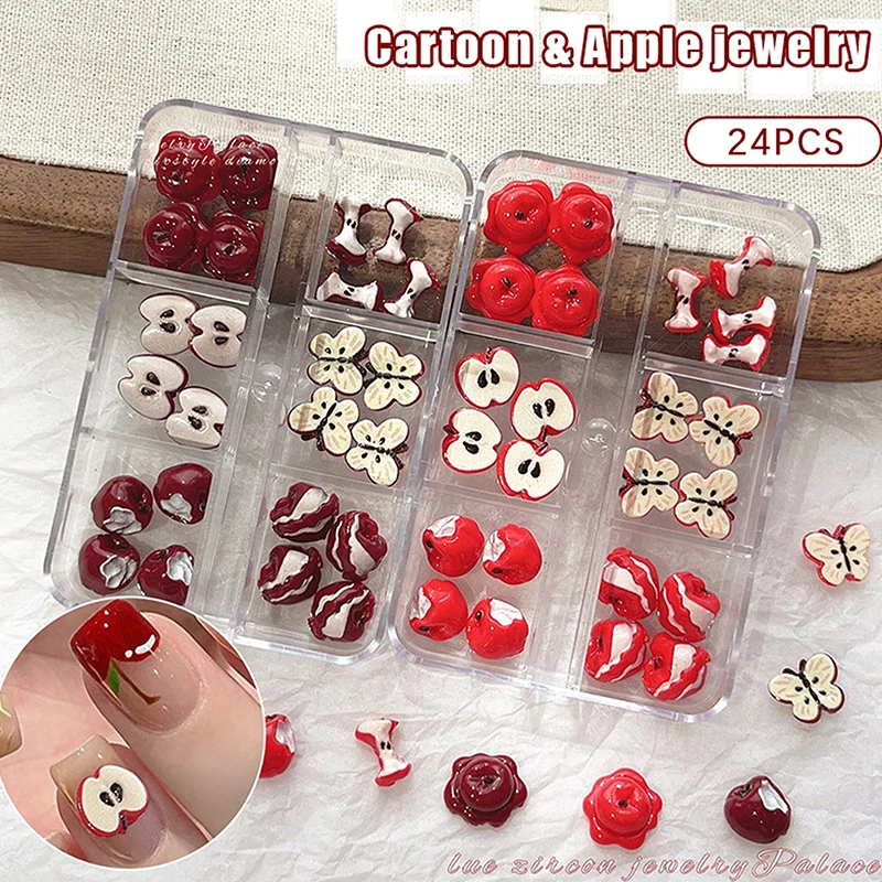 

24Pcs/Box Creative Red Apple Resin Nail Charms Fruit Flatback Nail Art Slices Sweet Accessories For DIY Nail Art Decorations