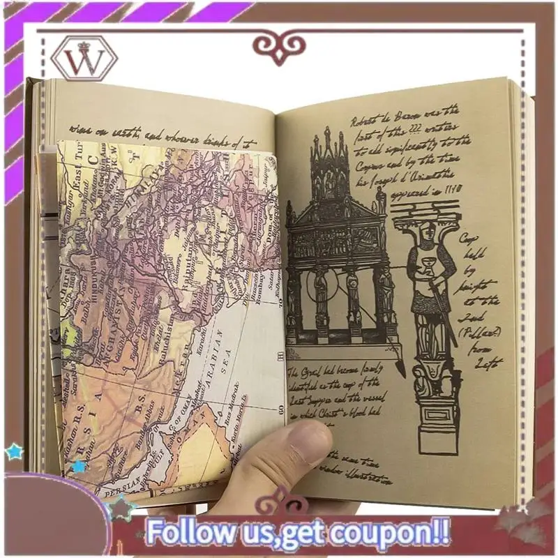 ABBG-그레일 다이어리 인디애나 저널, 인디애나 그레일 다이어리 저널, 인디애나 성배돌 다이어리 소품, 빈티지 가죽 저널 약 17X