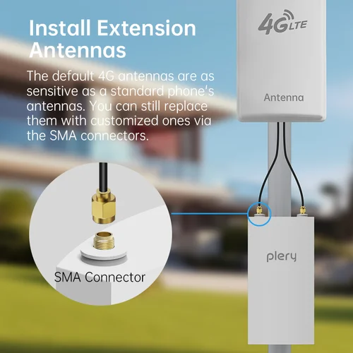 Imagen 2 del producto Router 4G Plery para exteriores IP66 CAT4 AX300 WiFi6, router 4G exterior para cámara IP/CPE, 300Mbps, router LTE global, 3 antenas de 5dBi, UE